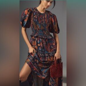 Farm Rio Short-Sleeve Floral print Crew-Neck Tiered A-Line Maxi Dress